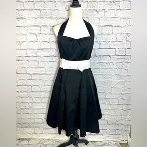 White House Black Market Halter Dress Black & White Bow, Fit & Flare‎ Size 10